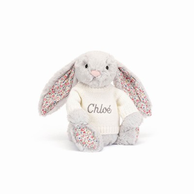 Jellycat Blossom Silver Bunny with Cream Jumper New Zealand | VWLRA4812